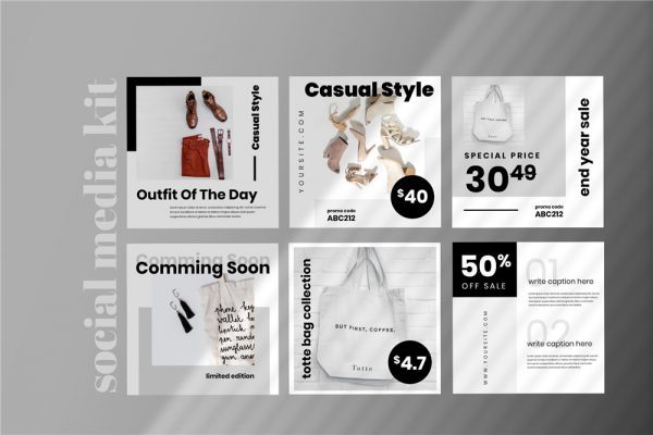 社交媒體簡(jiǎn)約自媒體產(chǎn)品促銷廣告圖文排版設(shè)計(jì)PSD模板 Fourteen – Social Media Kit